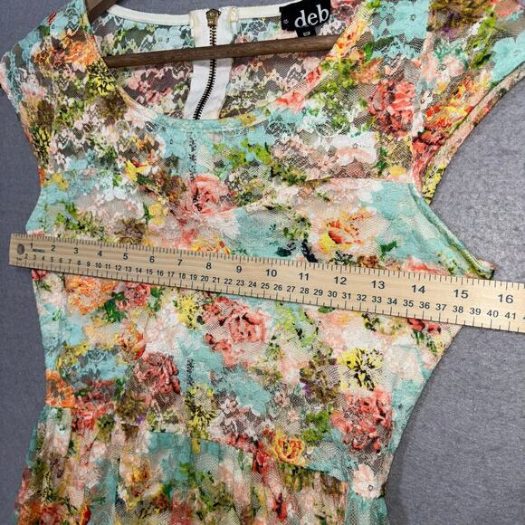 Vintage Deb Floral Mesh Lace Aline Fit & Flare Dress Small Fairy Girly Feminine - Picture 6 of 7